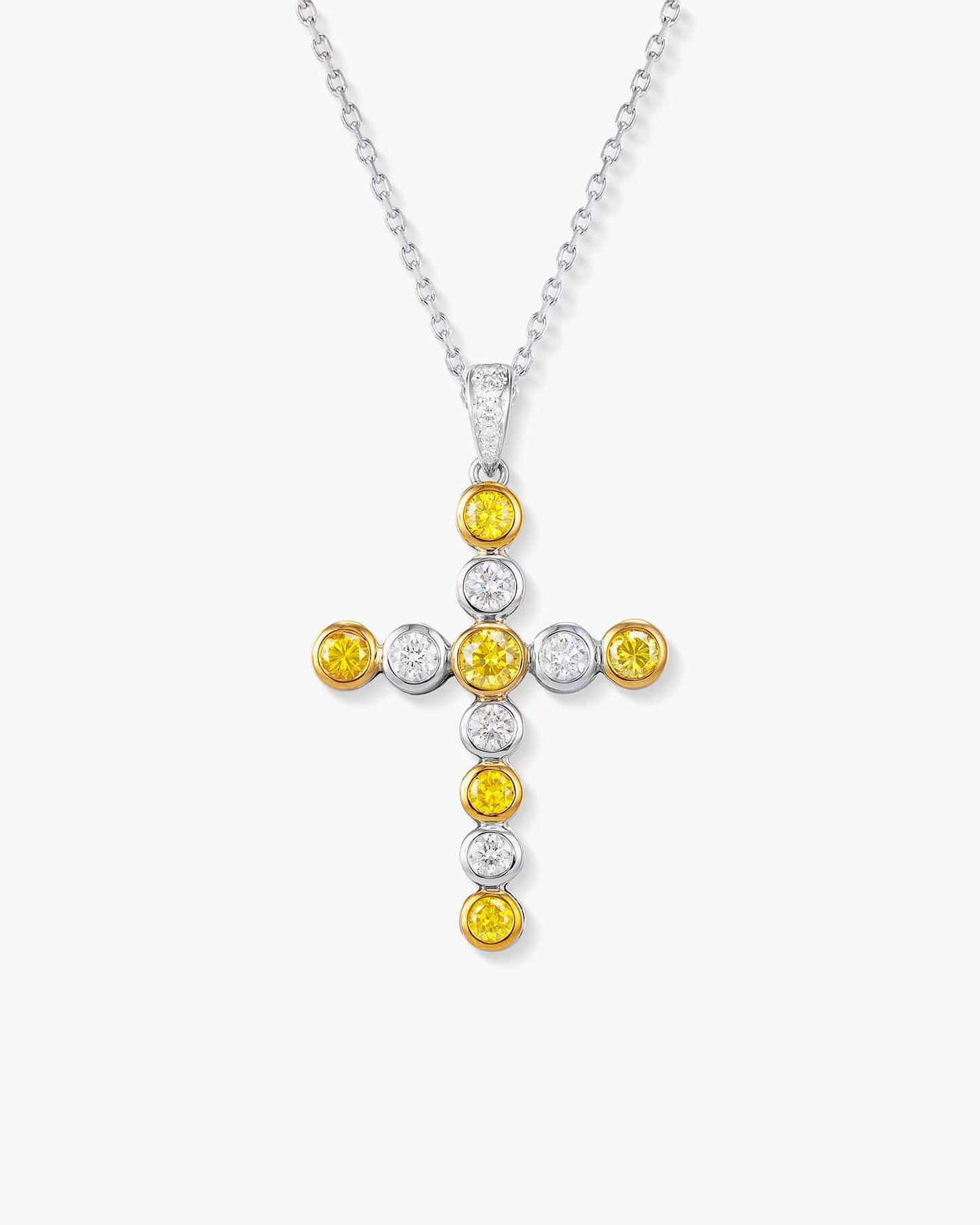 Yellow and White Diamond Cross Pendant Necklace, 1.31 carats