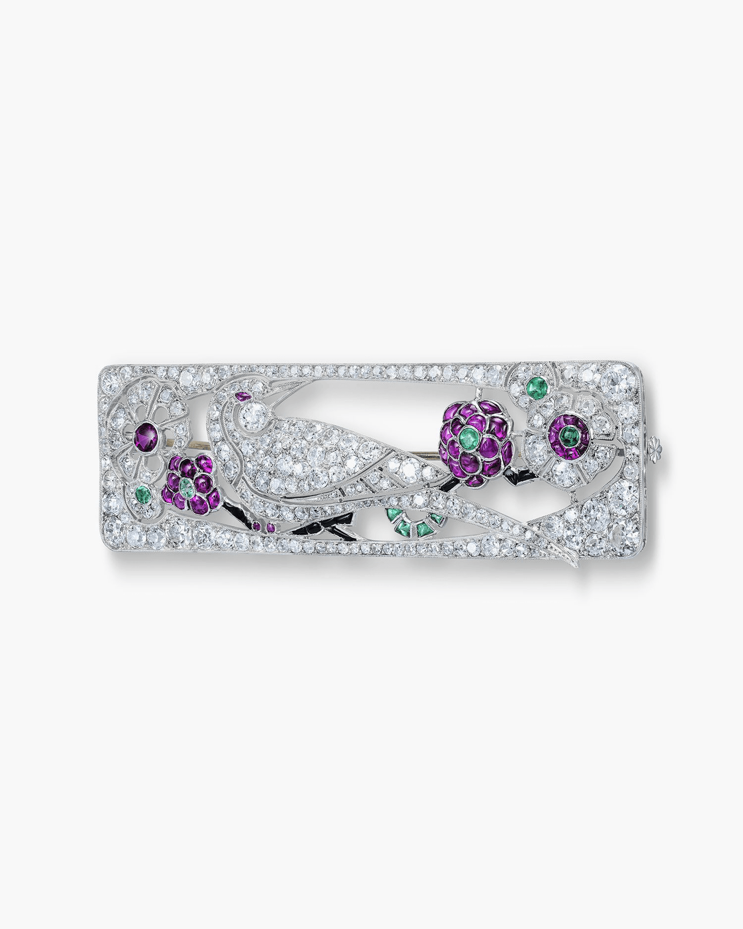 Edwardian Diamond, Ruby and Emerald Bird Brooch
