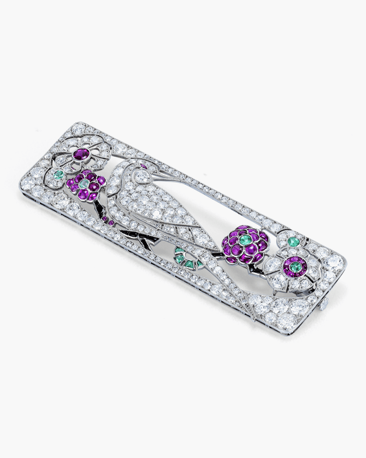Edwardian Diamond, Ruby and Emerald Bird Brooch