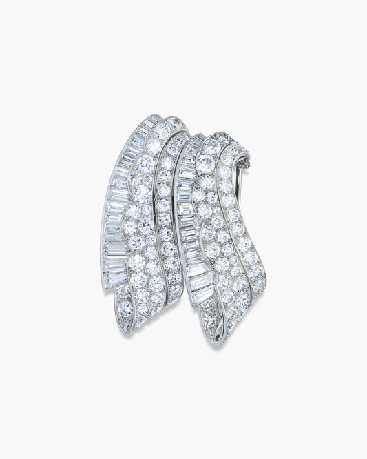 Art Deco Diamond Double Clip Wave Brooch