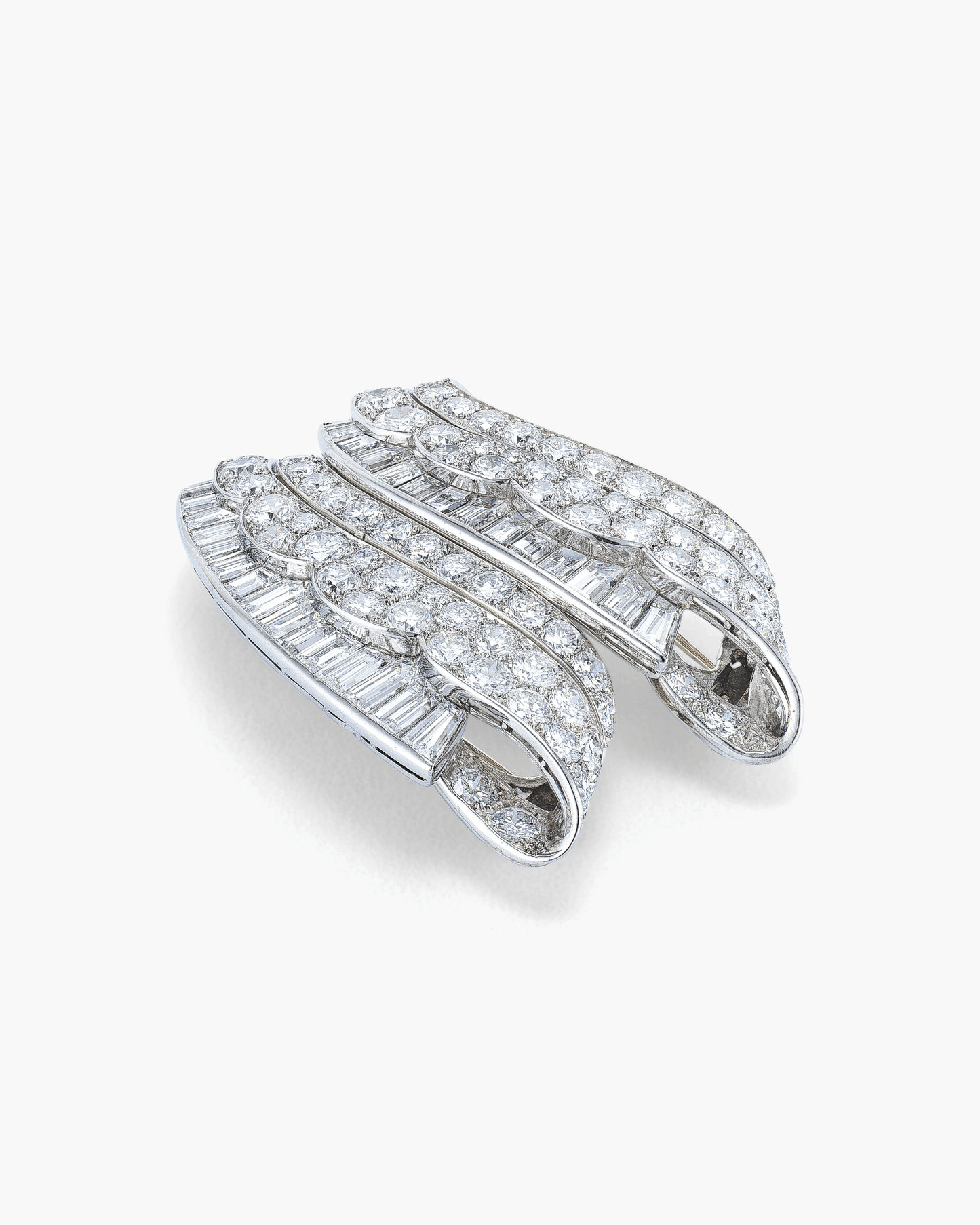 Art Deco Diamond Double Clip Wave Brooch