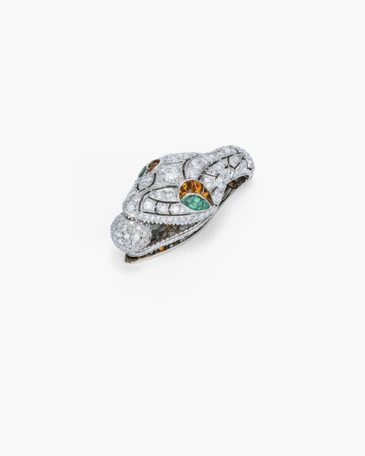 Art Deco Diamond, Emerald and Citrine Snake Head Clip