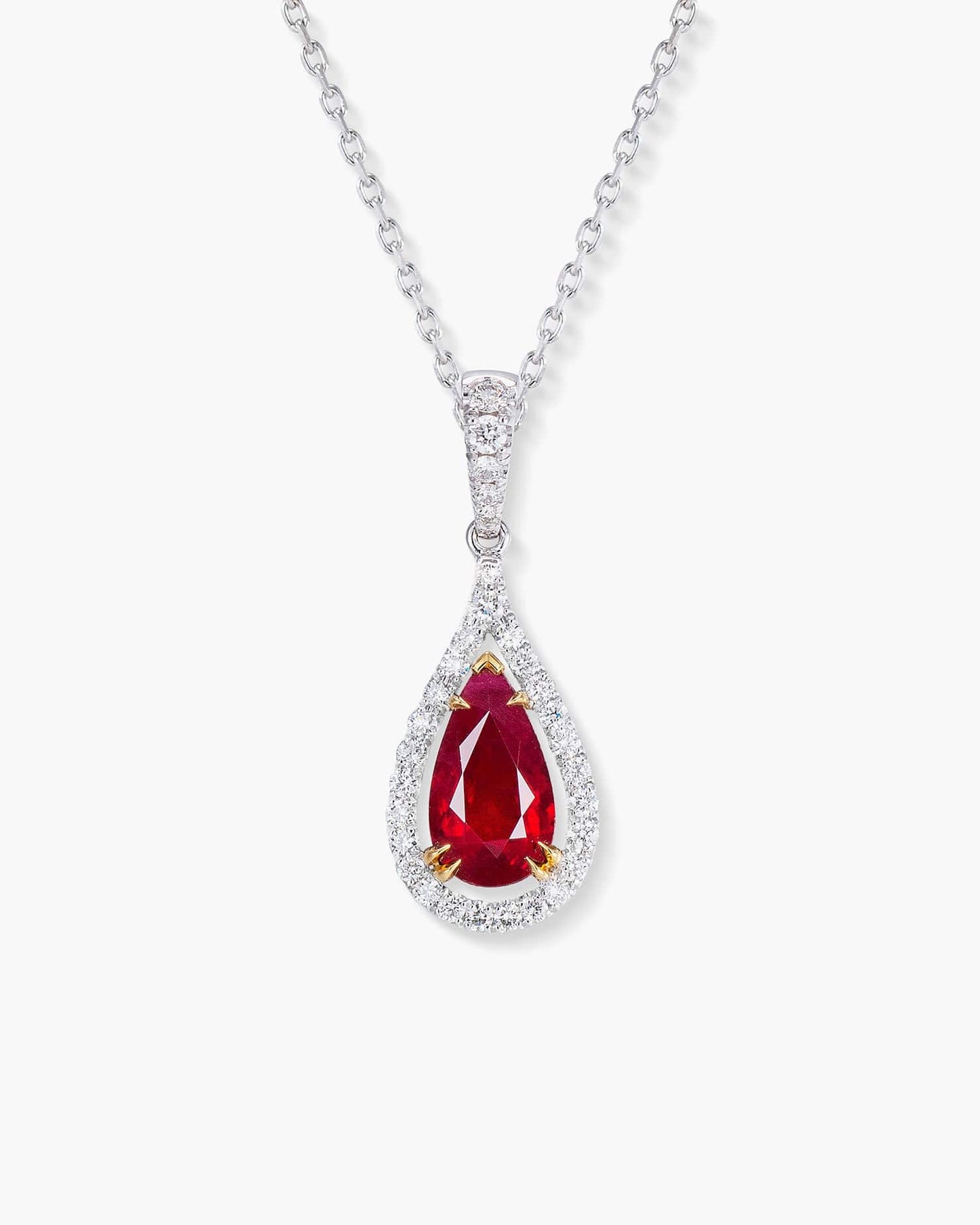 1.35 carat Pear Shape Burmese Ruby and Diamond Pendant Necklace