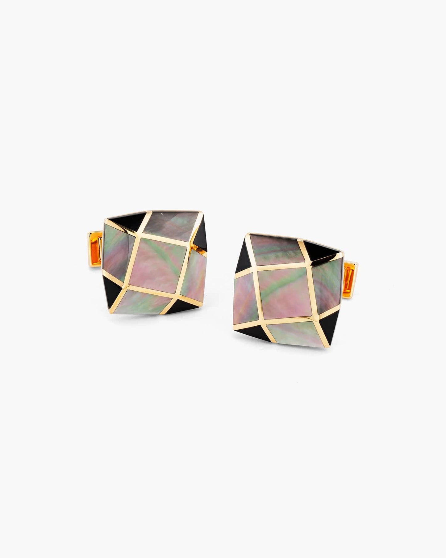 Black Mother of Pearl and Onyx Angular Checkerboard Cufflinks