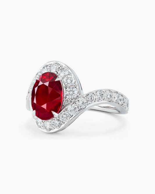 3.37 carat Oval Shape Mozambique Ruby and Diamond Ring