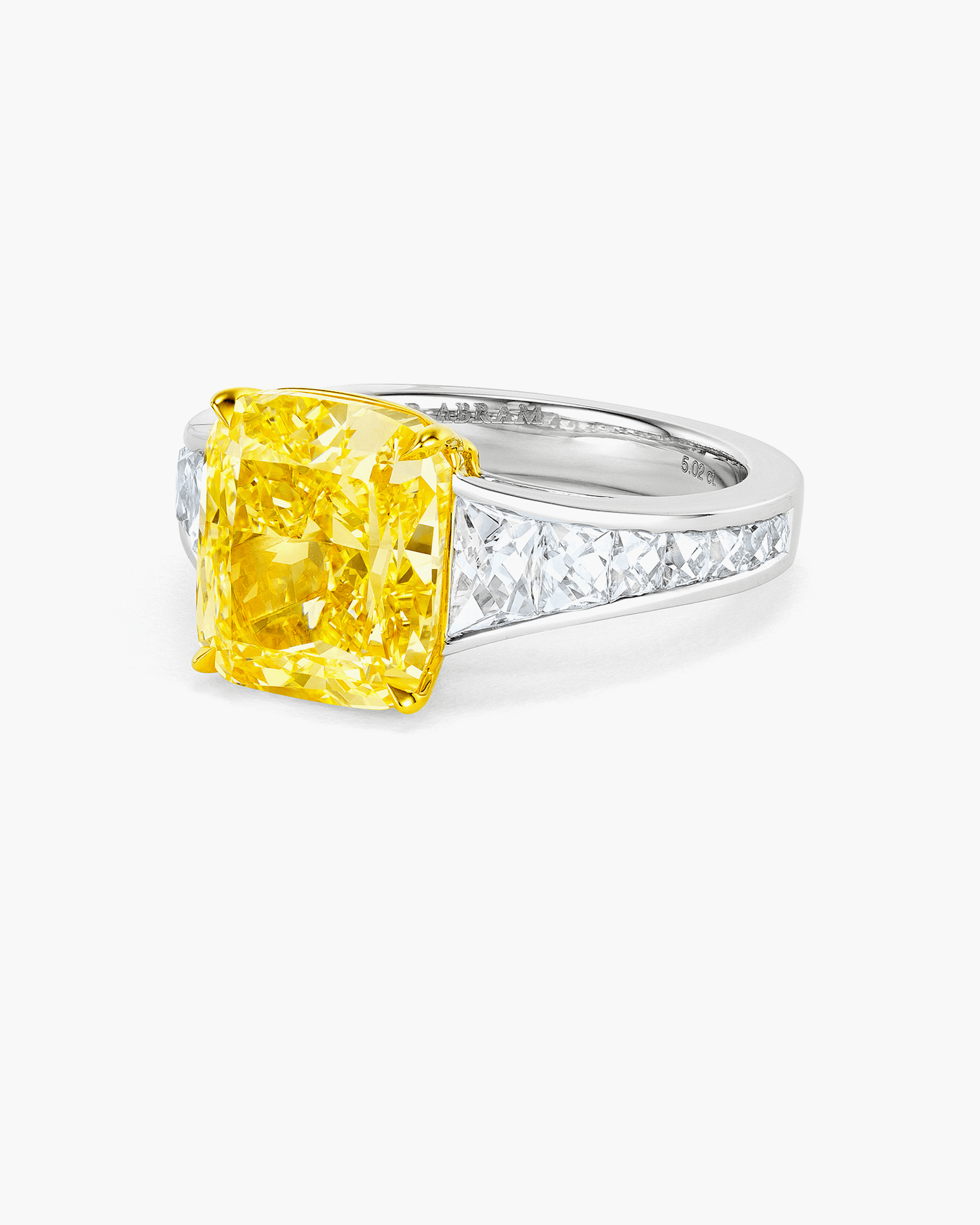 5.02 carat Cushion Cut Yellow and White Diamond Ring