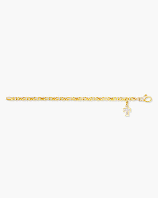 Yellow Gold Diamond Rope Bracelet with Cross Charm