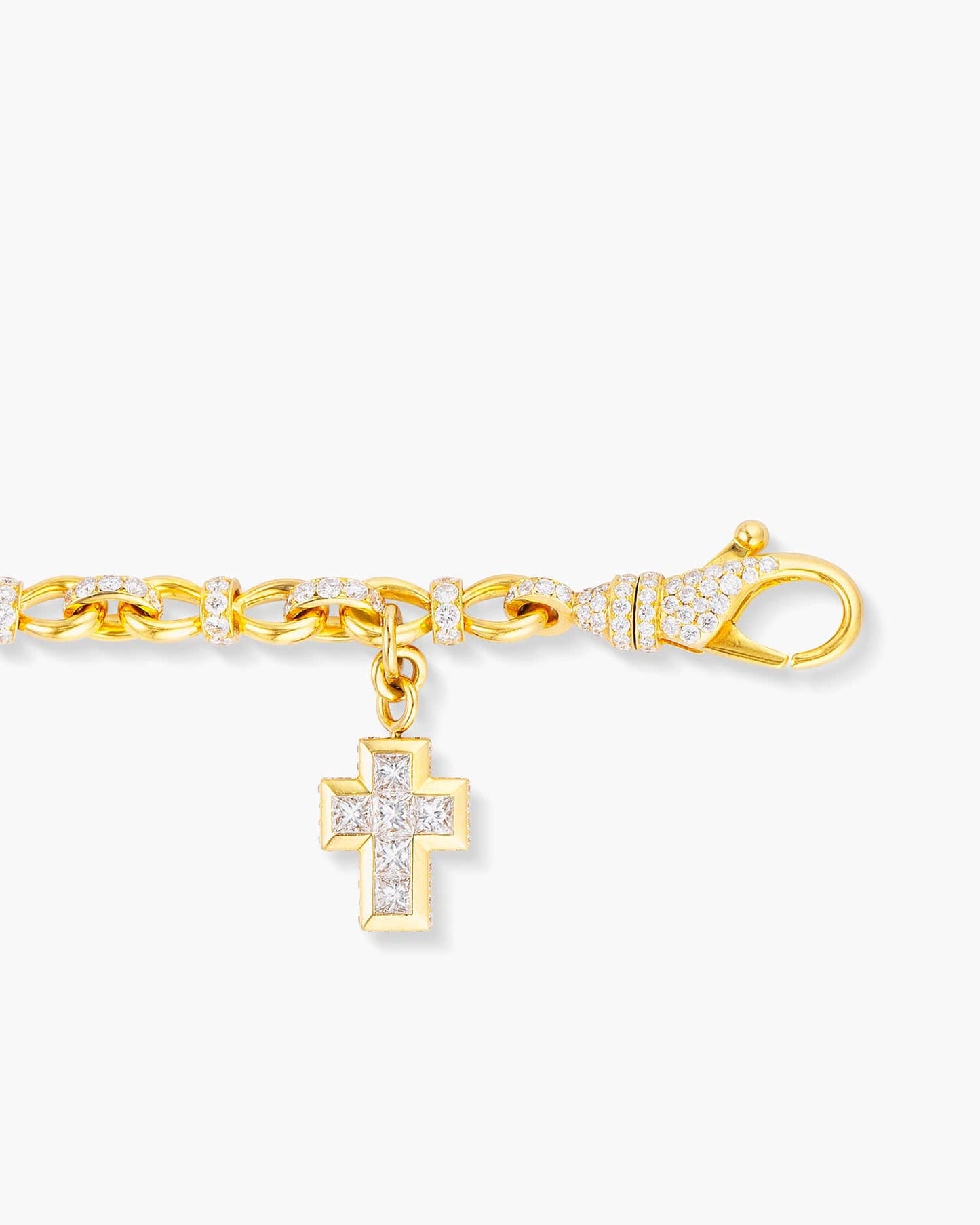 Yellow Gold Diamond Rope Bracelet with Cross Charm