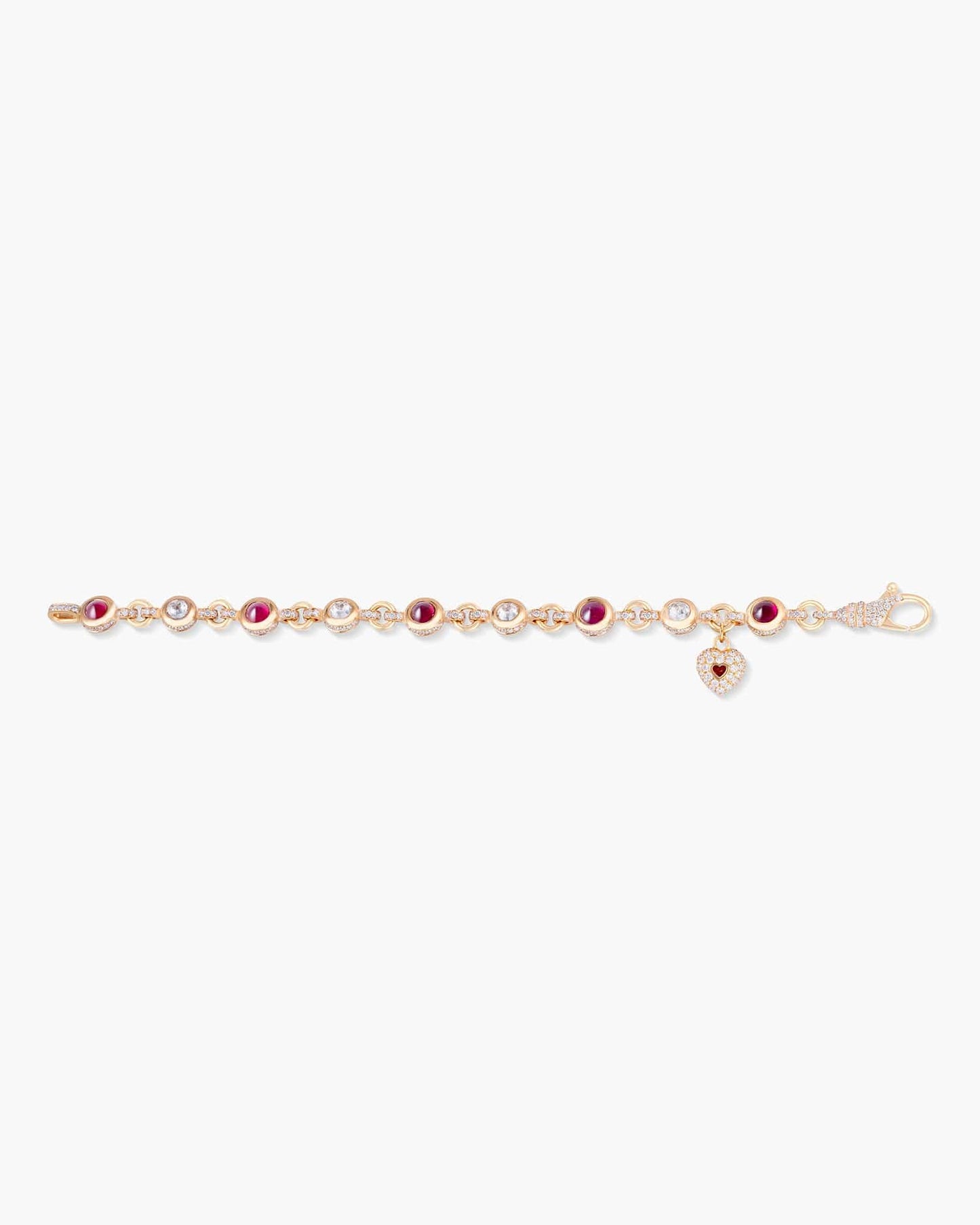 Burmese Ruby and Diamond Charm Bracelet with Heart Charm