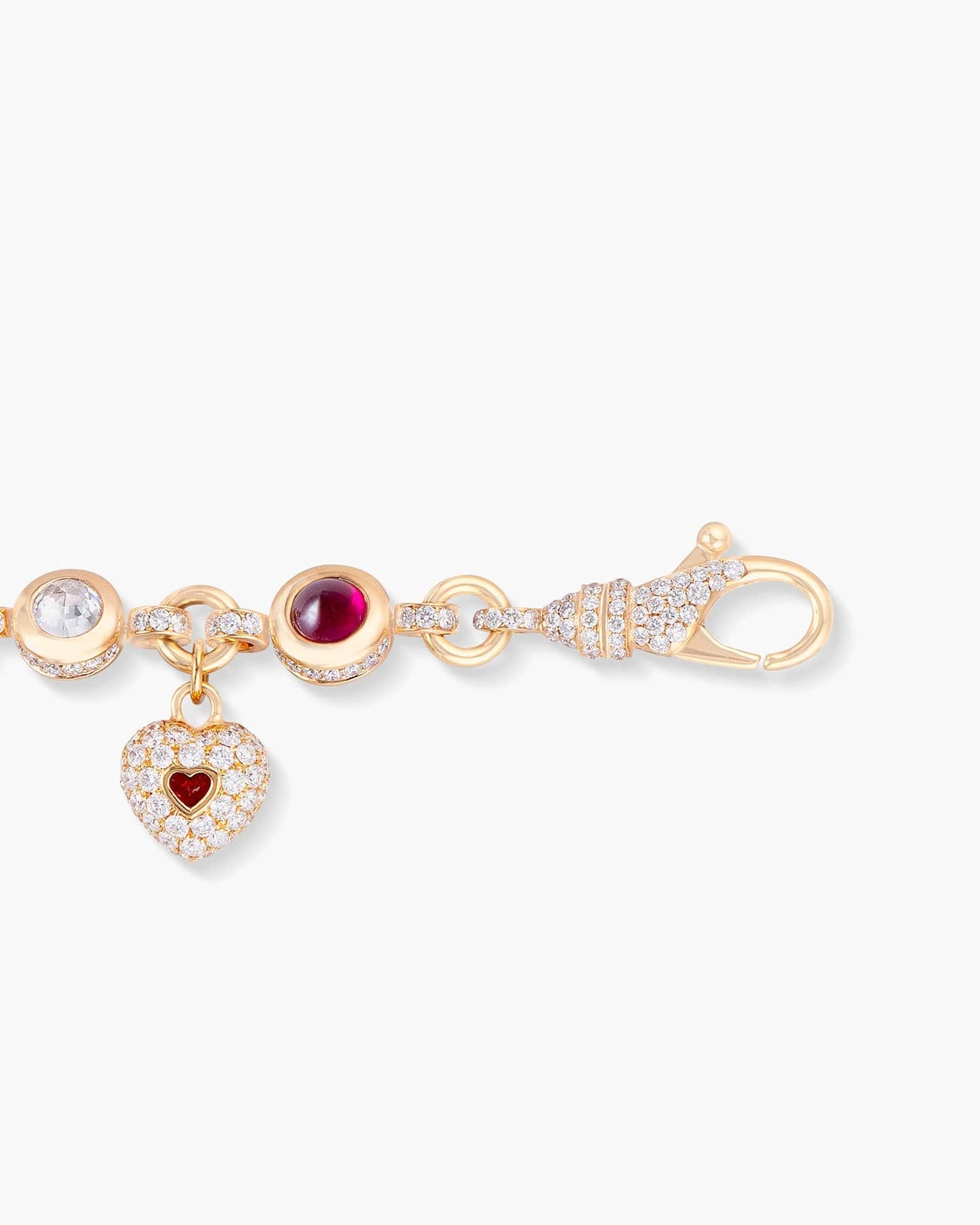 Burmese Ruby and Diamond Charm Bracelet with Heart Charm