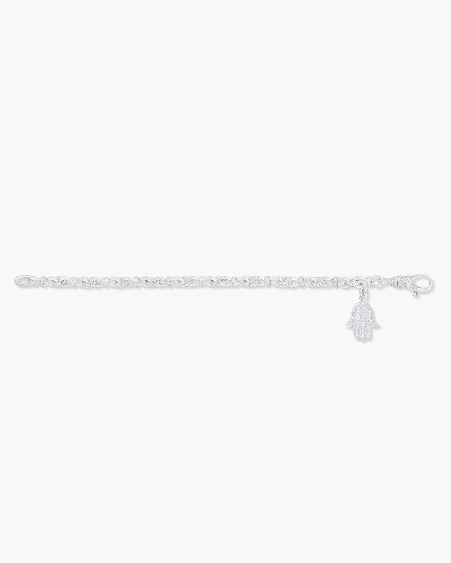 Marquise Shape Orange and White Diamond Charm Bracelet with Hamsa Charm