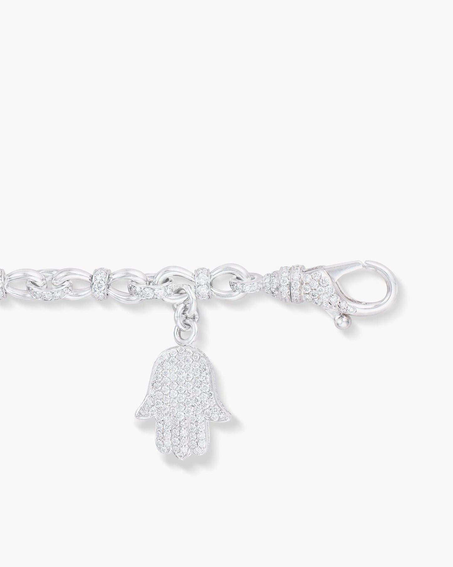 Marquise Shape Orange and White Diamond Charm Bracelet with Hamsa Charm
