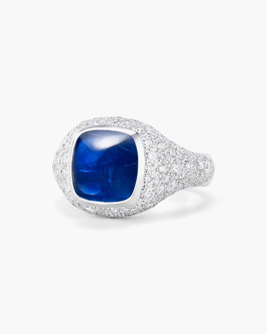 6.28 carat Cabochon Madagascar Sapphire and Diamond Ring