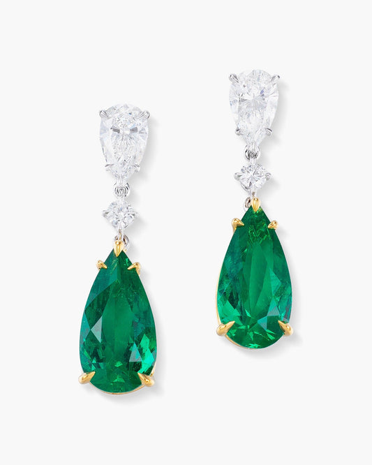 4.07 carat Pear Shape Colombian Emerald and Diamond Earrings