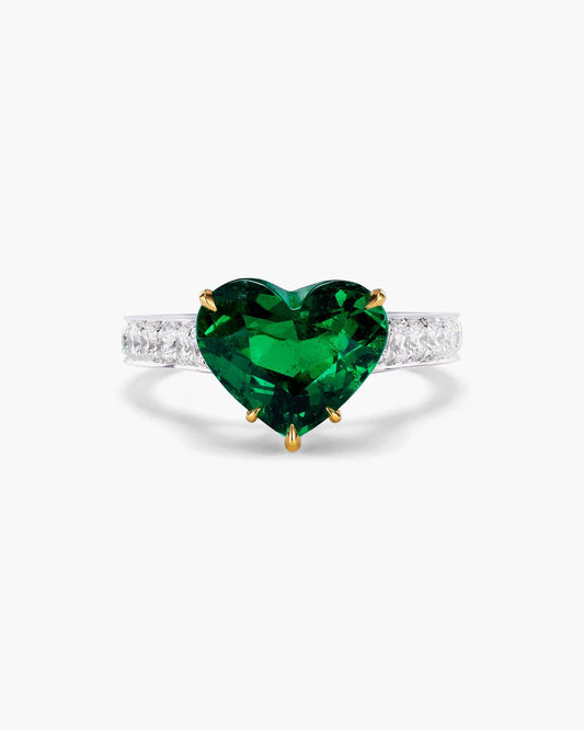 3.09 carat Heart Shape Colombian Emerald and Diamond Ring