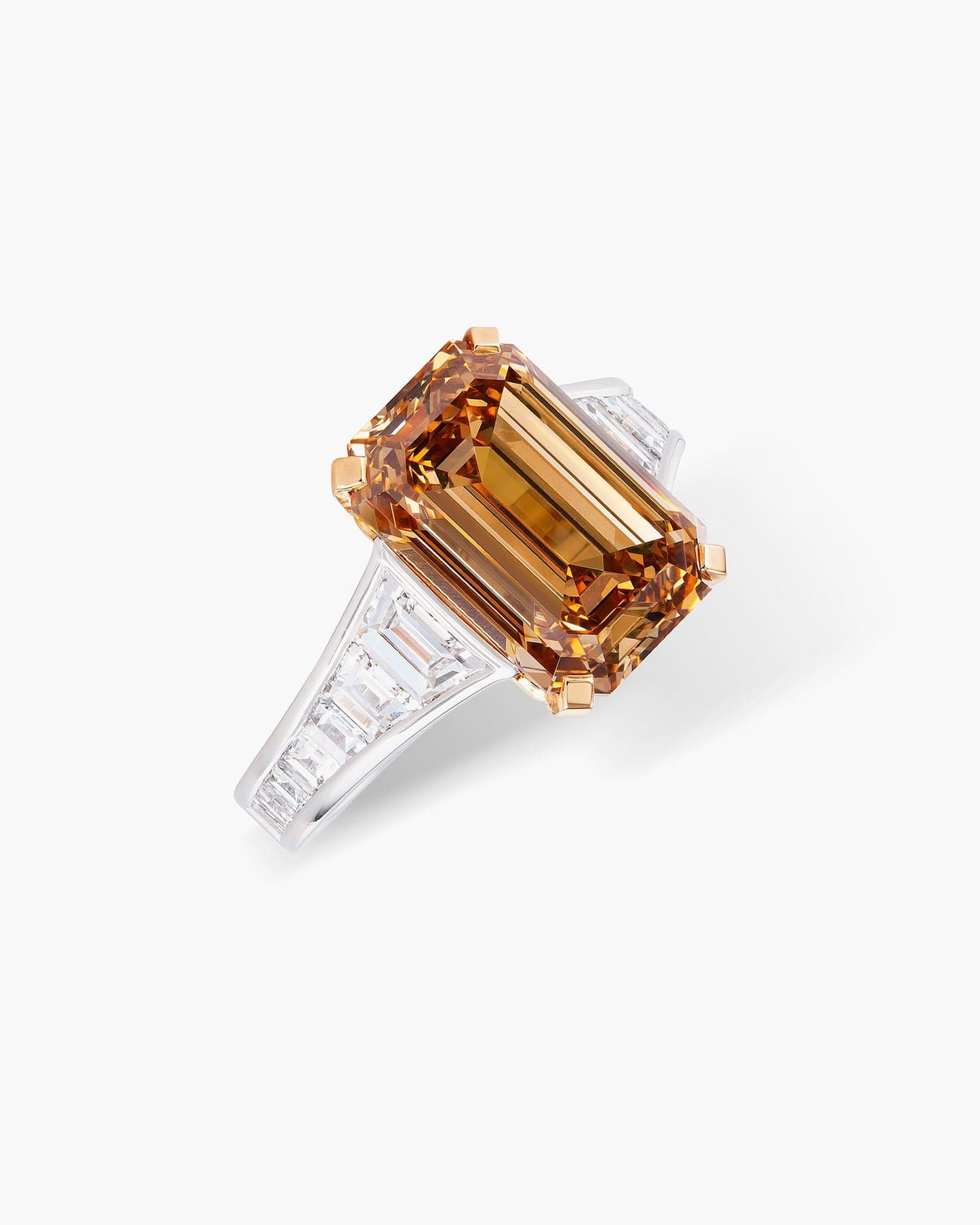 5.30 carat Emerald Cut Brown and White Diamond Ring
