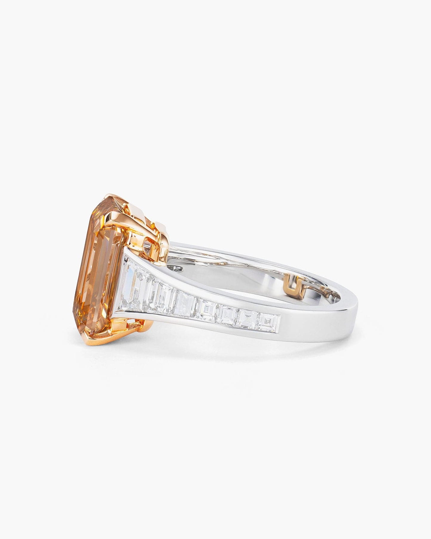 5.30 carat Emerald Cut Brown and White Diamond Ring