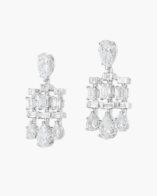 Pear Shape and Step Cut Diamond Geometric Earrings