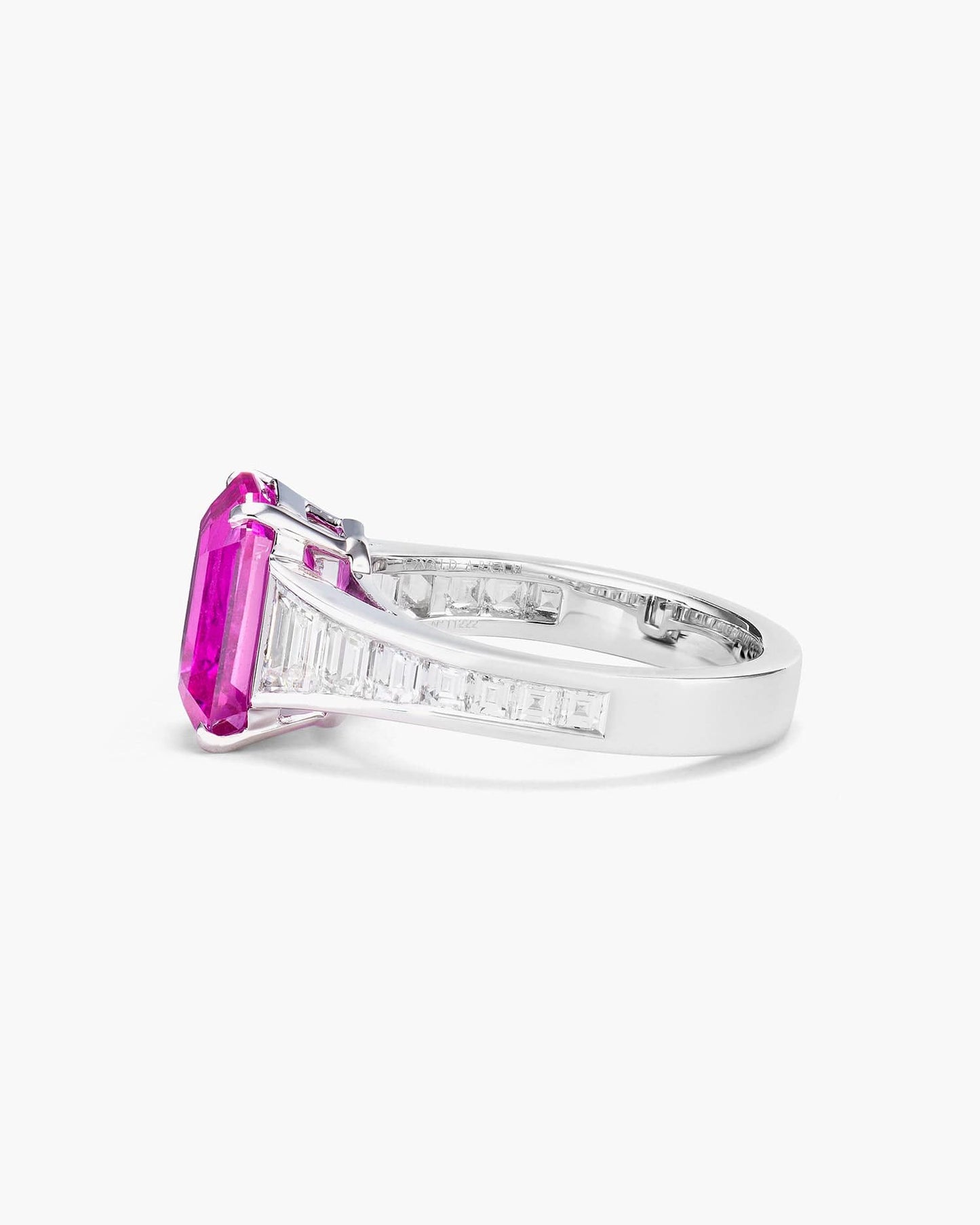 4.31 carat Emerald Cut Madagascar Pink Sapphire and Diamond Ring