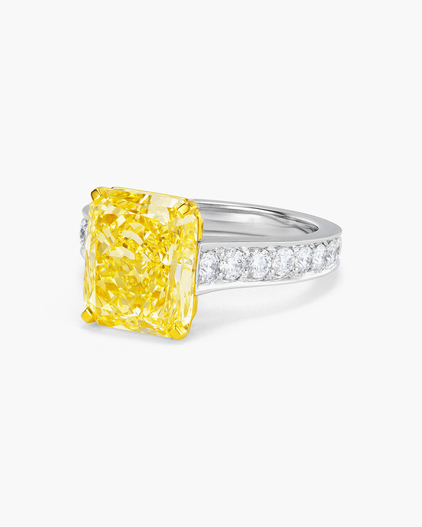 5.02 carat Radiant Cut Yellow and White Diamond Ring