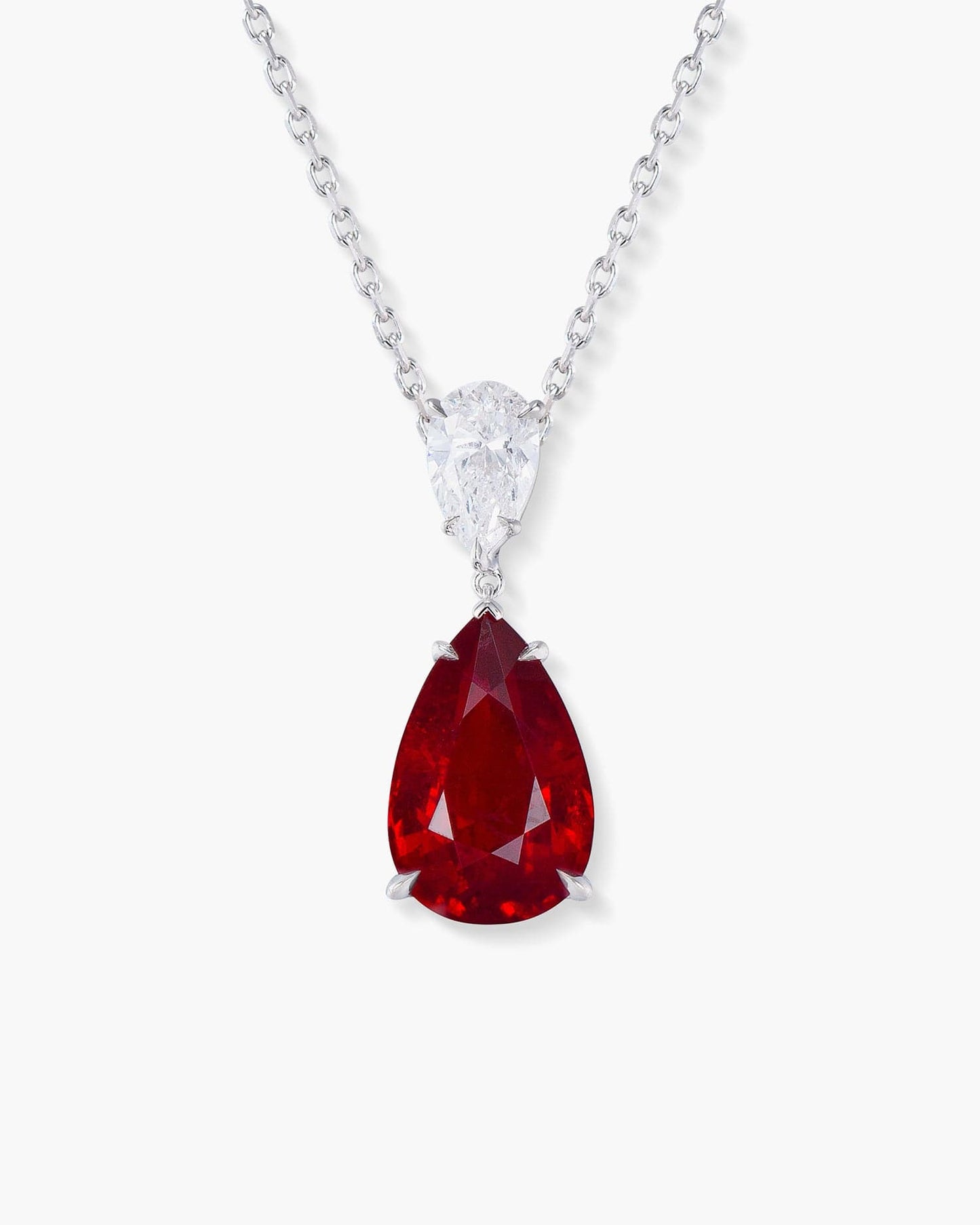 3.14 carat Pear Shape Burmese Ruby and Diamond Pendant Necklace