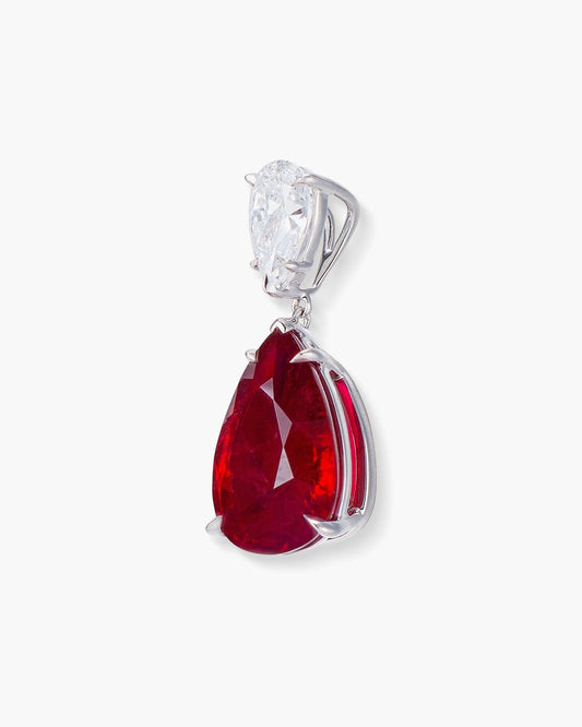 3.14 carat Pear Shape Burmese Ruby and Diamond Pendant Necklace
