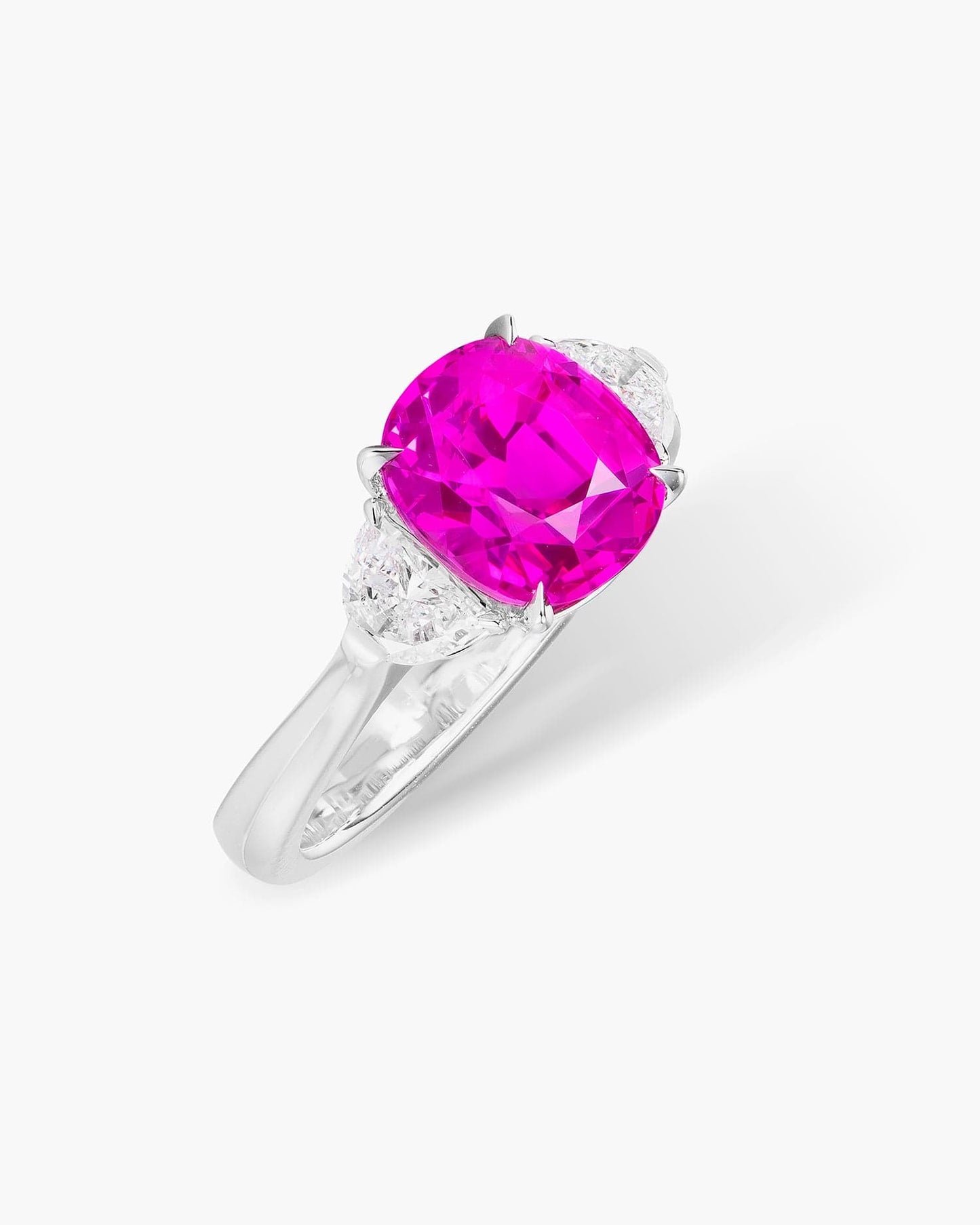 3.43 carat Cushion Cut Ceylon Pink Sapphire and Diamond Ring