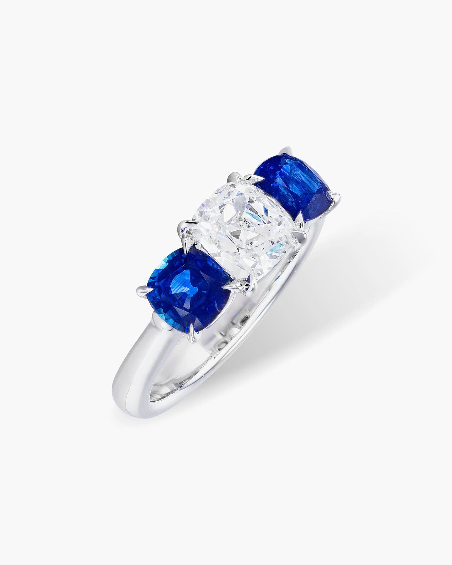 1.13 carat Antique Cushion Cut Diamond and Sapphire Ring