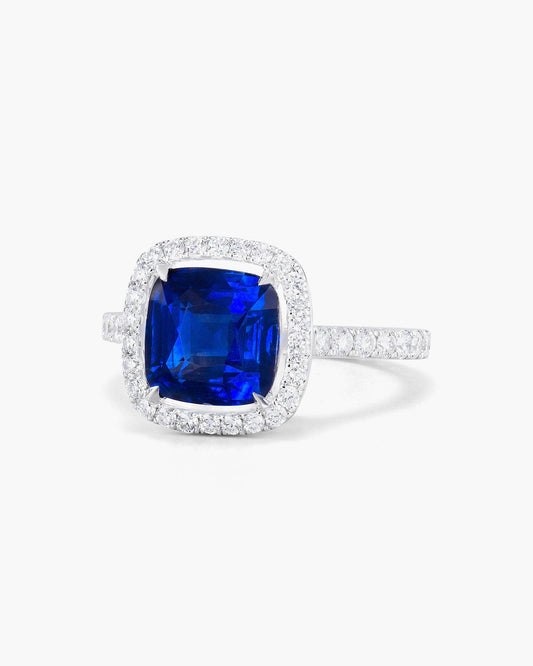 3.06 carat Cushion Cut Ceylon Sapphire and Diamond Ring