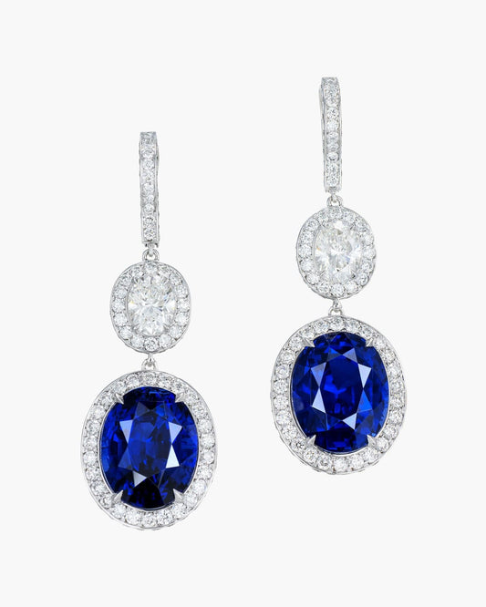 12.05 carat Oval Shape Ceylon Sapphire and Diamond Earrings