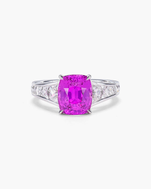 4.10 carat Cushion Cut Madagascar Pink Sapphire and Diamond Ring