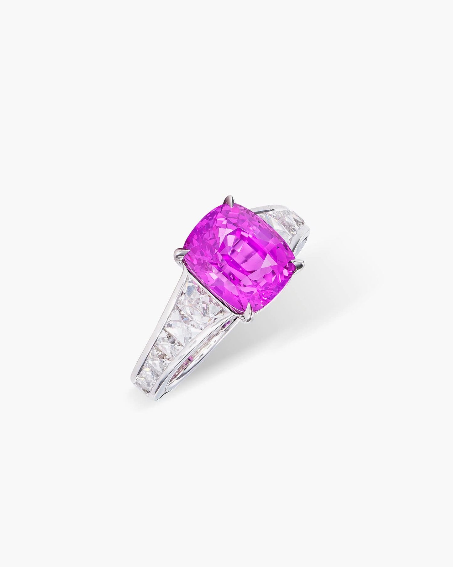 4.10 carat Cushion Cut Madagascar Pink Sapphire and Diamond Ring