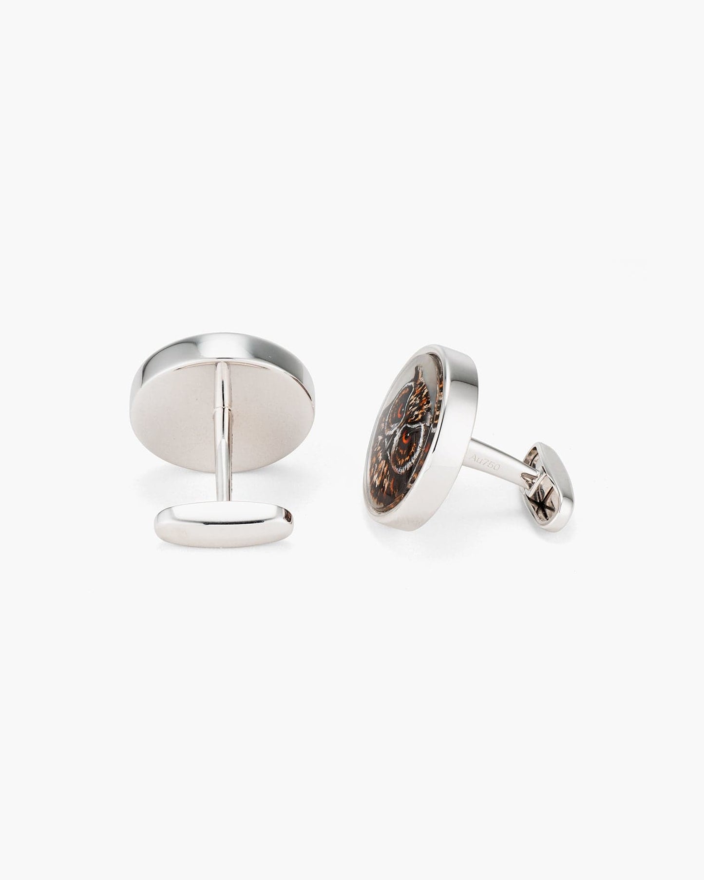 Mother of Pearl and Crystal Hand Painted Owl Cufflinks