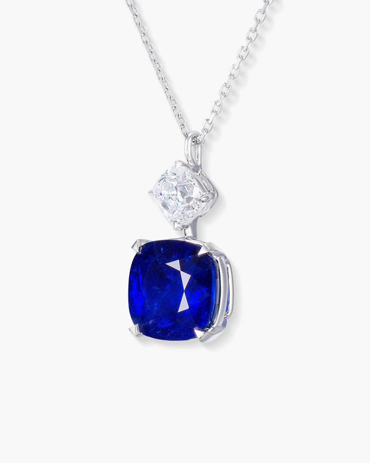 4.97 carat Cushion Cut Burmese Sapphire and Diamond Pendant Necklace