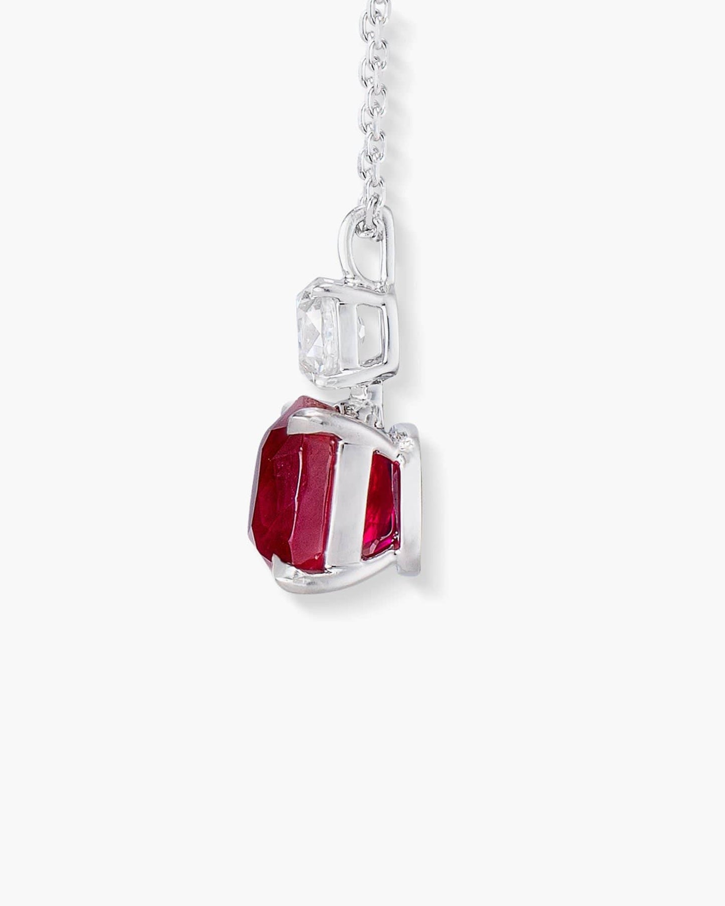 2.82 carat Cushion Cut Burmese Ruby and Diamond Pendant Necklace
