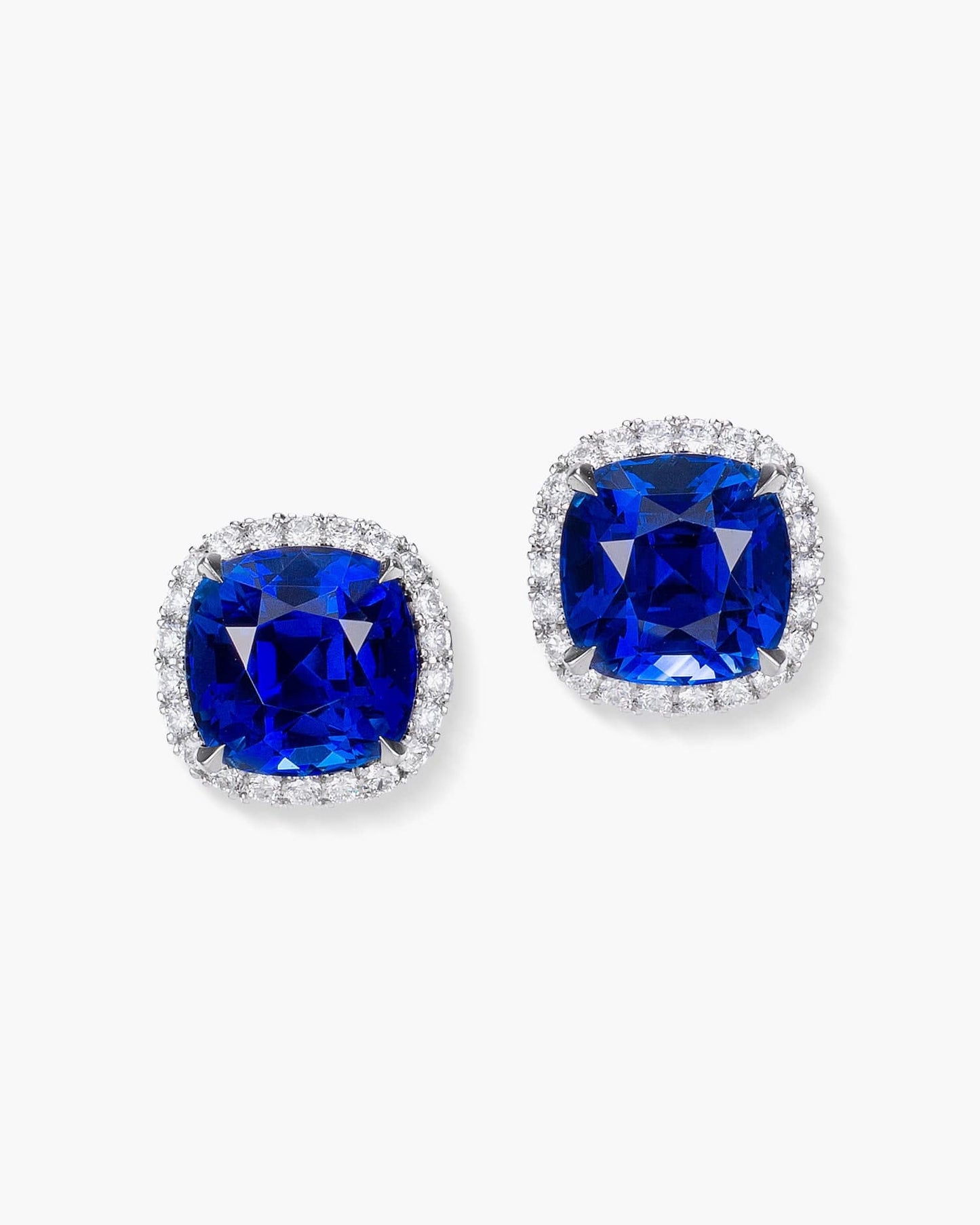 5.52 carat Cushion Cut Ceylon Sapphire and Diamond Ear Studs