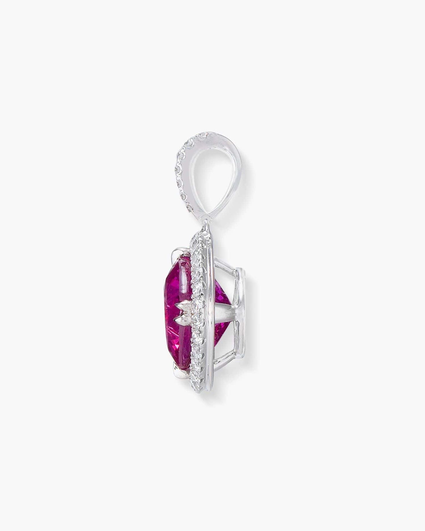 3.05 carat Cushion Cut Ceylon Pink Sapphire and Diamond Pendant Necklace