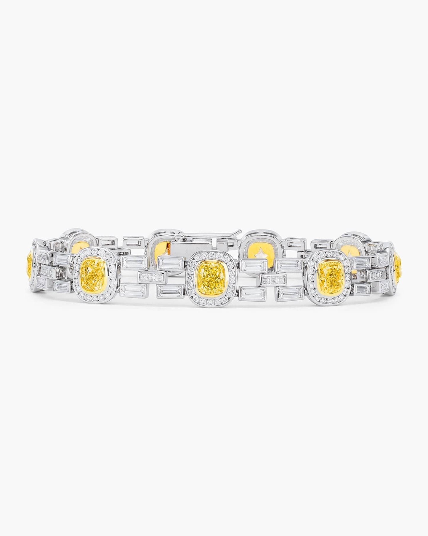 Cushion Cut Yellow and White Diamond Bracelet (0.70 ct)