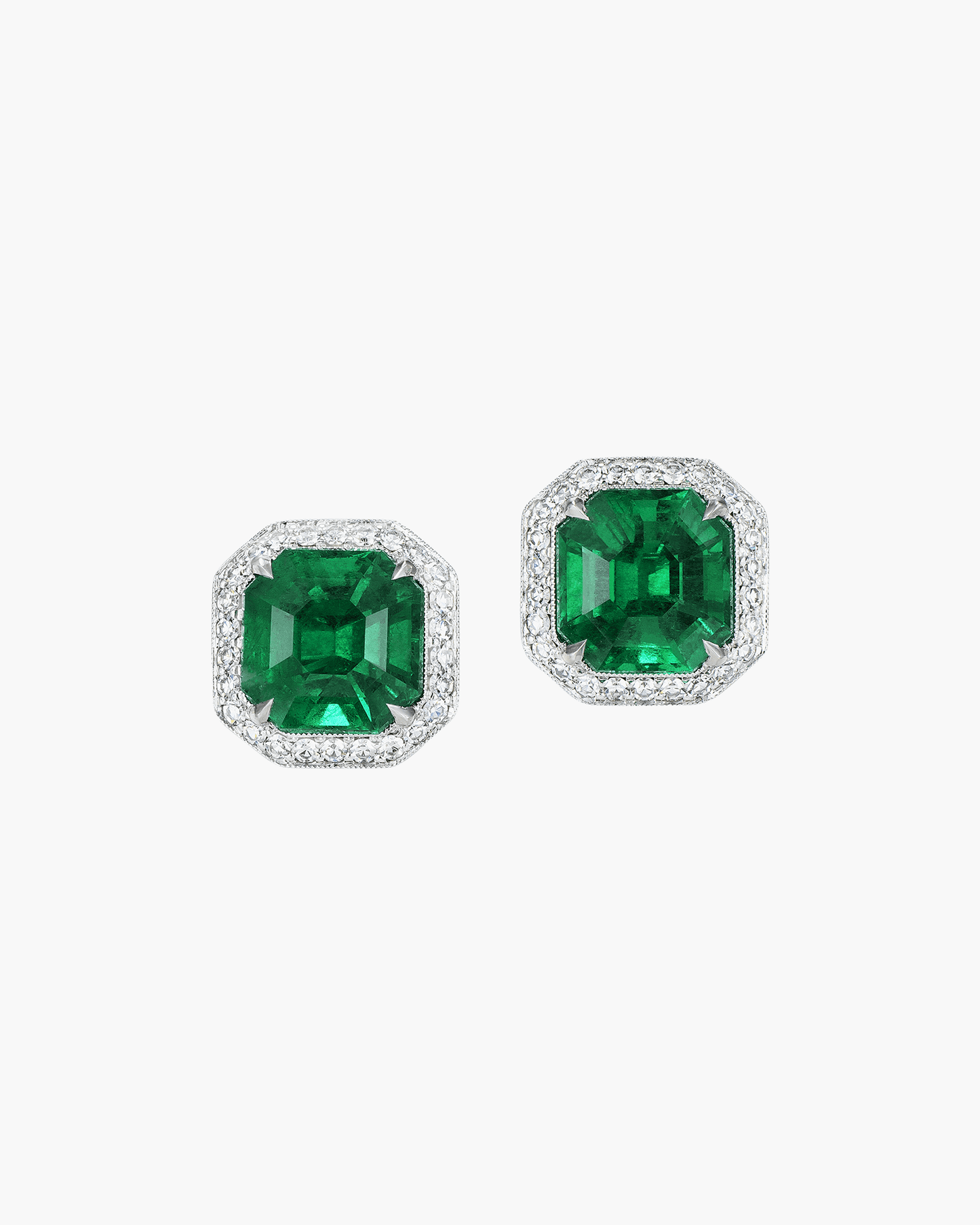 5.37 carat Emerald Cut Colombian Emerald and Diamond Ear Studs