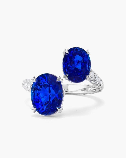 Oval Shape Ceylon Sapphire and Diamond Toi-et-Moi Ring