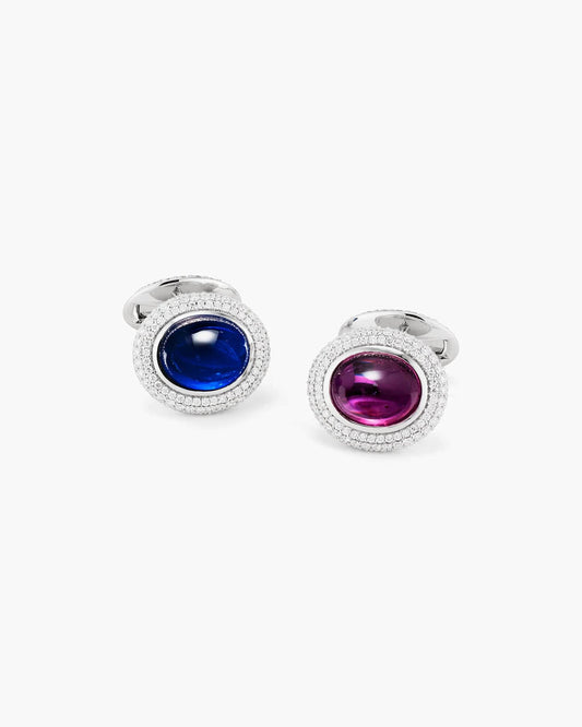 Coloured Cabochon Sapphire and Diamond Cufflinks