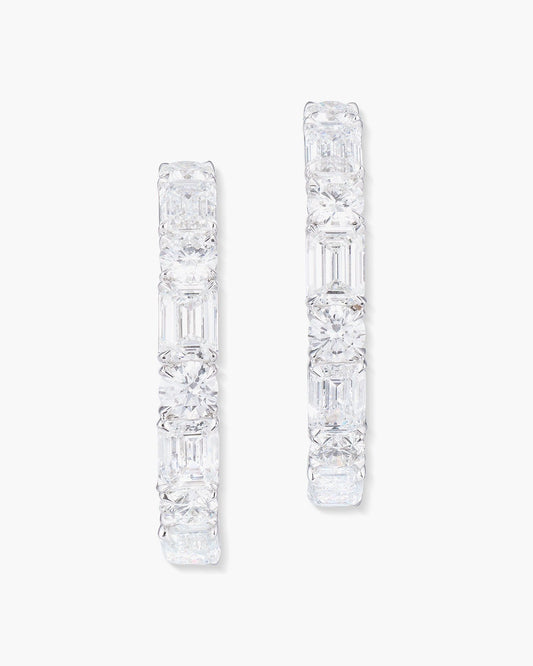 Emerald Cut and Round Brilliant Cut Diamond Hoop Earrings (0.50 carat)