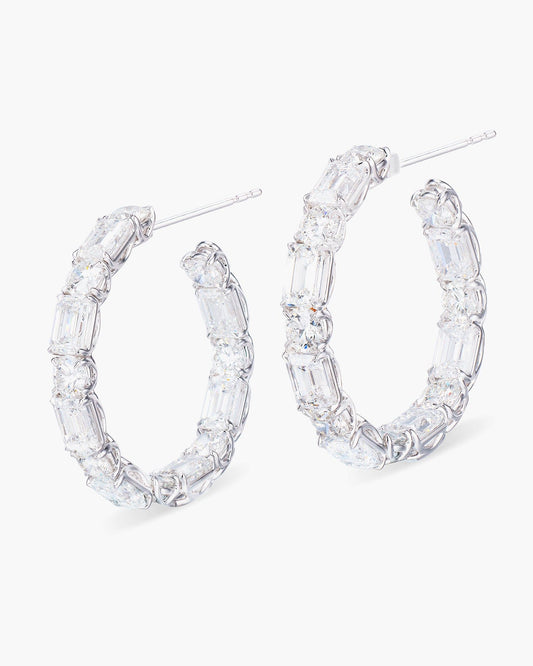 Emerald Cut and Round Brilliant Cut Diamond Hoop Earrings (0.50 carat)