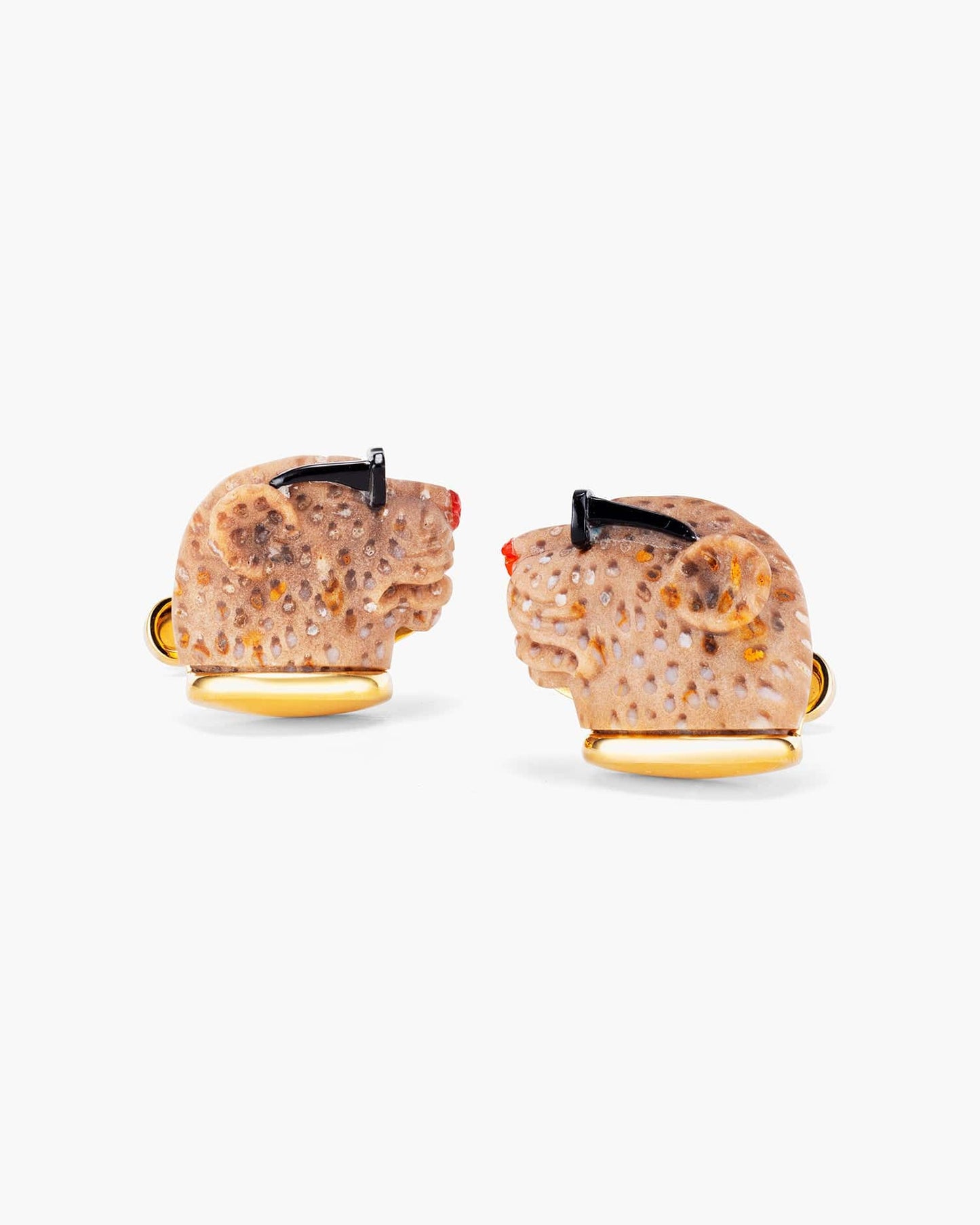 Petrified Palm Tree and Agate Snow Leopard Cufflinks