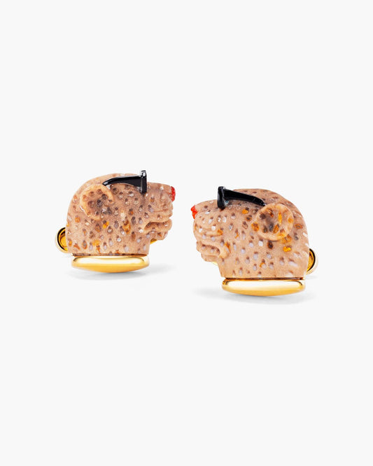 Petrified Palm Tree and Agate Snow Leopard Cufflinks