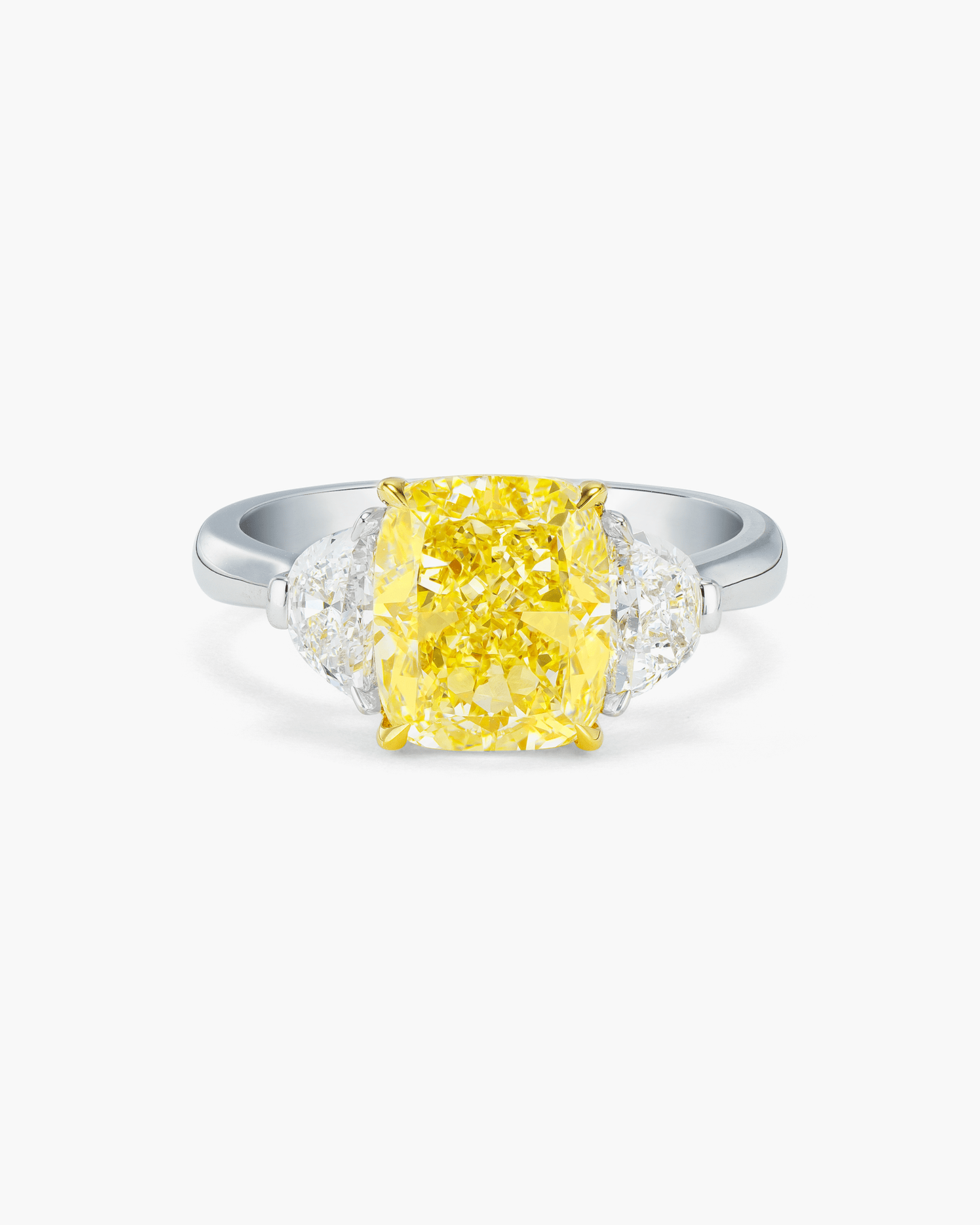 3.13 carat Cushion Cut Yellow and White Diamond Ring