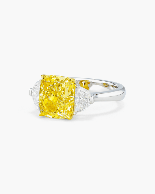3.13 carat Cushion Cut Yellow and White Diamond Ring
