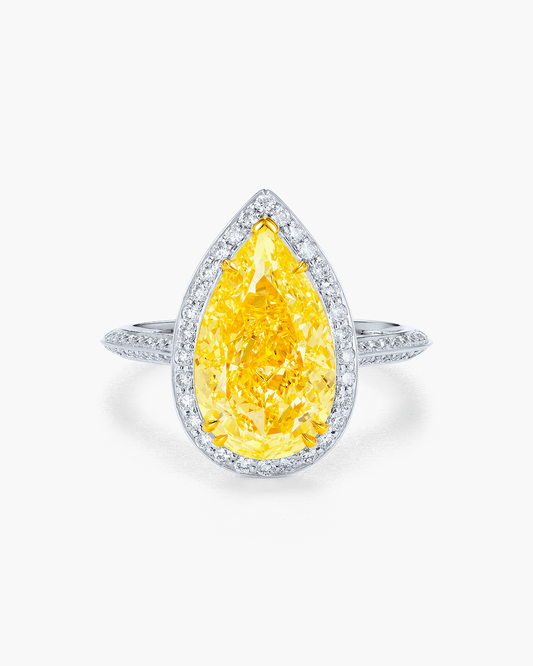 3.71 carat Pear Shape Yellow and White Diamond Ring