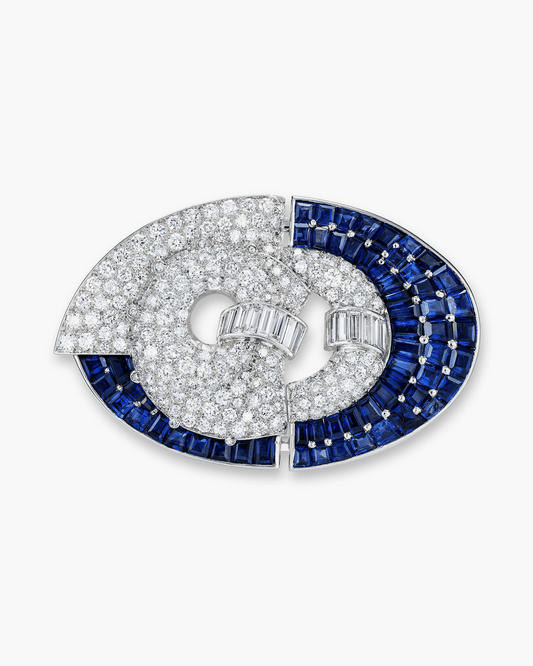 Estate Sapphire and Diamond Double Clip Brooch