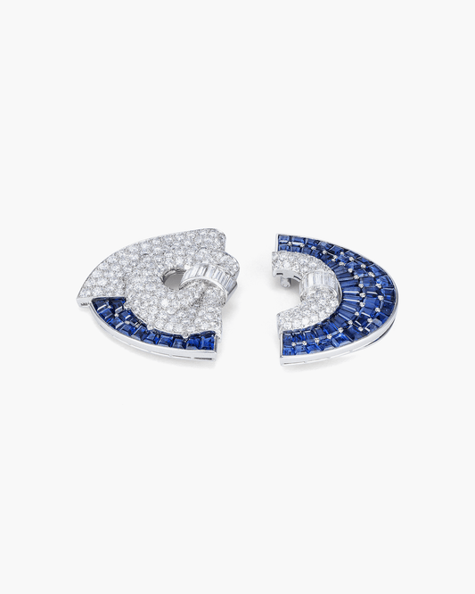 Estate Sapphire and Diamond Double Clip Brooch